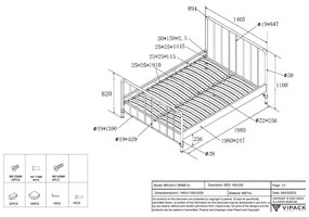 Niebieskie metalowe łóżko dwuosobowe ze stelażem 140x200 cm BRONXX – Vipack