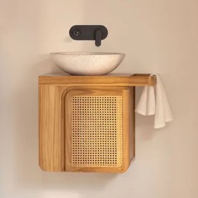 Zestaw Wiszących Mebli Łazienkowych Z Drewna Tekowego Georgy Drewno Tekowe & Cement Okrągły Biały Ø40 Cm - Sklum