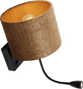 Lampa ścienna czarna z aksamitnym abażurem w designie krokodyla 18 cm - Brescia
