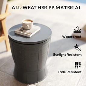 Outsunny 3-w-1 Stolik pomocniczy ogrodowy 45 x 43 cm Okrągła chłodziarka, stolik balkonowy z 41 L pojemnością, plastik, szary