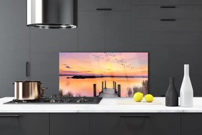 Szkło Ozdobne do Kuchni Drewniane Molo o Zmierzchu