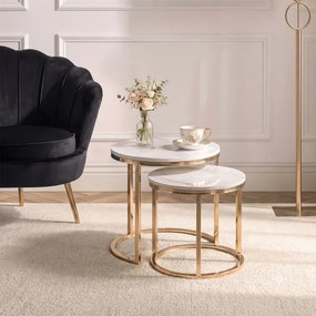 Zestaw Stolików Kawowych MILANO 45 cm/60 cm Biały Marmur/Złoty Glamour