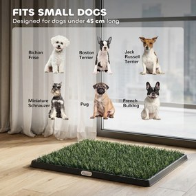 PawHut Toaleta dla psów 63 x 50,5 cm z 2 sztucznymi matami trawiastymi, łatwa w czyszczeniu toaleta dla psów na balkon, do domu Czarny+Zielony | Aosom PL