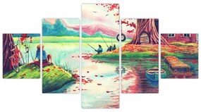 Obraz - Akwarela, Bay in a mountain village (125x70 cm)