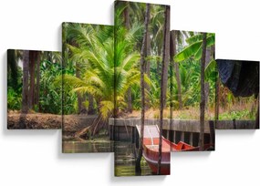 Obraz - Drewniana łódź na kanale, Tajlandia (125x70 cm)