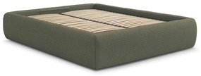 Ciemnozielone tapicerowane łóżko dwuosobowe bez zagłówka ze schowkiem i stelażem 180x200 cm Inera – Bobochic Paris