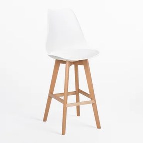 Wysoki Stołek Nordycki Z Poduszką Ze Skóry Ekologicznej Biała & ↑75 Cm - Sklum