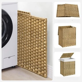 SongmicsHome Kosz na bieliznę z syntetycznego rattanu AVA, 90l, naturalny brąz