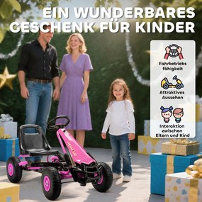 AIYAPLAY Gokart na pedały dla dzieci, regulowane siedzisko, opony EVA, hamulec, sprzęgło, 3-8 lat, różowy
