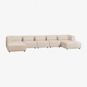 Sofa Modułowy Z Podwójną Leżanką 5-częściowy Fogler Tkanina Baranek Boucle Kremowy Beż - Sklum