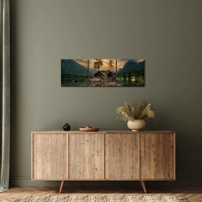 Obraz - jezioro w górach (z zegarem) (90x30 cm)