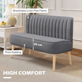 HOMCOM Sofa 2-osobowa, sofa tapicerowana o wyglądzie lnu, drewniana rama, do salonu i sypialni, 117 cm, szara
