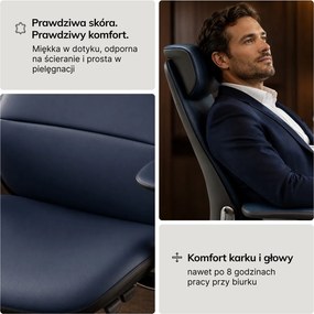 Fotel biurowy skórzany Command, kolor niebieski