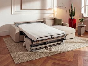 Kanapa narożna dwustronna rozkładana typu express z beżowego sztruksu - Miejsce do spania 140 cm - Materac 22 cm - VIZIR