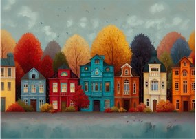 Obraz na szkle - Malowane jesienne miasto (70x50 cm)
