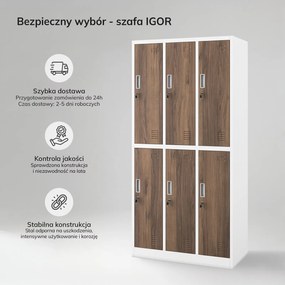 Szafa socjalna 6-drzwiowa Eco Design Igor, 90x45x185 cm, biały/orzech