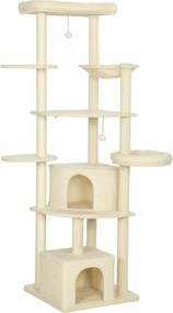 PawHut 2-metrowy drapak dla 2-3 kotów, słupki do drapania, kryjówki, hamak, miejsca do ukrycia, wielopoziomowy design, sizal, drewno, plusz, beżowy