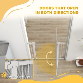 PawHut Bramka zabezpieczająca dla zwierząt, 77 cm, regulowana szerokość 76-104 cm, z drzwiami dla kota, do schodów i drzwi, biały