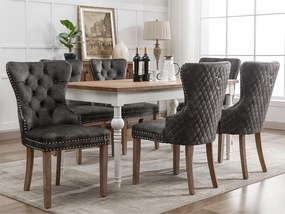 Zestaw 6 aksamitnych krzeseł - nogi z litego drewna - szare