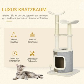 PawHut Drapak dla Kota z Domkiem Platformy Drapaki Pluszowy obramowanie Kremowy 48x48x110cm | Aosom PL