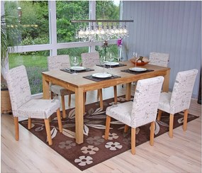 Krzesło do jadalni Littau (zestaw 6 sztuk),  tkanina z napisem, kremowy, jasne nogi