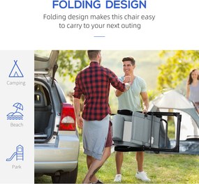 Outsunny Zestaw 2 składanych krzeseł, leżaki, odporny na warunki atmosferyczne, 5-poziomowa regulacja oparcia, konstrukcja metalowa, Szary