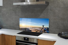 Szkło do Kuchni na Ścianę Człowiek w Górach o Wschodzie Słońca