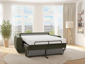 Kanapa 3-osobowa rozkładana typu express z zielonej tkaniny - Miejsce do spania 140 cm - Materac 14 cm - BOLIPO