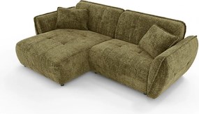 Zielony narożnik z tkaniny szenilowej (lewostronny/z szezlongiem) Nelia – Ropez