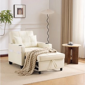 Sofa rozkładana z kieszeniami bocznymi - Prosta sofa z uchwytami na kubki i portem USB - biała