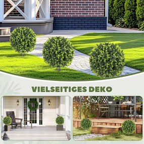 HOMCOM Zestaw 2 sztucznych roślin, Kule bukszpanowe z ziemiakiem, do wnętrza i na zewnątrz, odporne na UV, Zielone