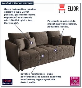 Brązowa welurowa sofa rozkładana W3-T93