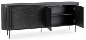 Komoda do Salonu BECK 200 cm Czarna Czterodrzwiowa Ryflowana Nowoczesna