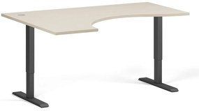 Ergonomiczne biurko z regulacją wysokości, 160x120 cm, 1 silnik, L/P, czarna podstawa, brzoza
