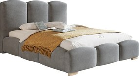 Emporius Roma łóżko dwuosobowe z pojemnikiem na pościel - łóżko tapicerowane 140x200 cm, tkanina welurowa, jasny szary (Jasmine 90)