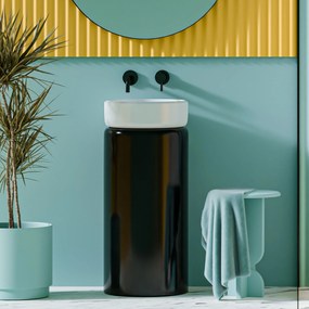 Umywalka wolnostojąca okrągła czarno biała w połysku RONA black&amp;white Glow 87 x 38 cm