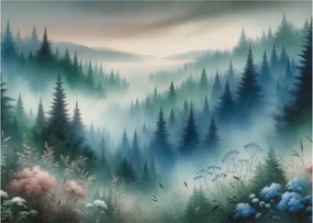 Obraz na szkle - Leśny krajObraz na szkle z mgłą (70x50 cm)