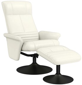 HOMCOM Fotel Relaksacyjny z Podnóżkiem, Obrotowy, Ergonomiczny, w Mikrofibrze, do 150 kg, Kremowobiały