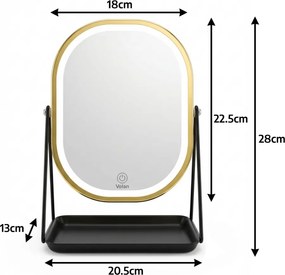 Lusterko Do Makijażu PREMIUM METALOWE Kosmetyczne PODŚWIETLANE LED | VOLAN