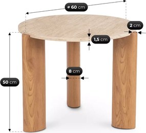 Stolik TRAVERTINO - funkcjonalny stolik do salonu 60 cm trawertyn / dąb