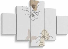 Obraz - Beżowe kwiaty z motylem N⁰2 (125x70 cm)