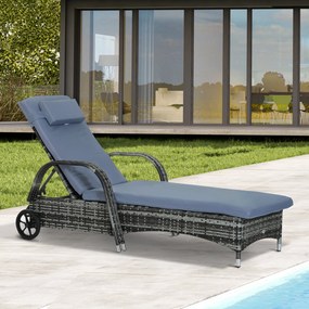 Outsunny leżak ogrodowy, leżak rattanowy, leżak do opalania, rattan polietylenowy+metal, kolor szary, 200x73x30-103cm