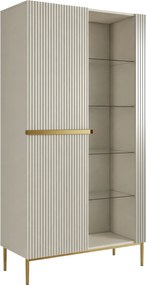 Witryna Nicole 100 cm z ryflowanym frontem - kaszmir / złote nóżki