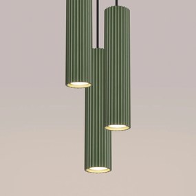 Lampa wisząca KARBON 3P zielona oliwka ryflowana SOLLUX  LIGHTING