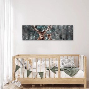 Obraz - Jeleń i łania w zaśnieżonym lesie (170x50 cm)