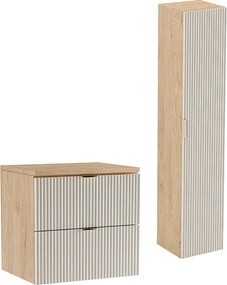 Zestaw Łazienkowy 60cm Szafka Blat Słupek Ryflowane Fronty Kaszmir / Dąb Orzech