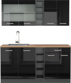 Pojedyncza kuchnia czarny/antracyt o wysokim połysku 160x60x81.6 r-line