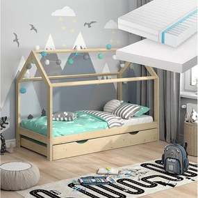 Łóżko domowe naturalne drewno 208x96x148 wiki