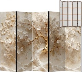 Parawan pokojowy 5-częściowy 225x172 Jednostronny dekoracyjny glamour japandi Beżowy Złote Drzewo Magnolii