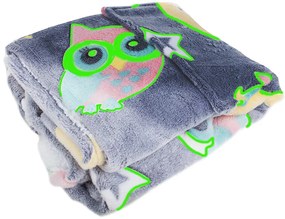 Dziecięca świecąca bluza kocowa z rękawami i kapturem SHINING OWL szara